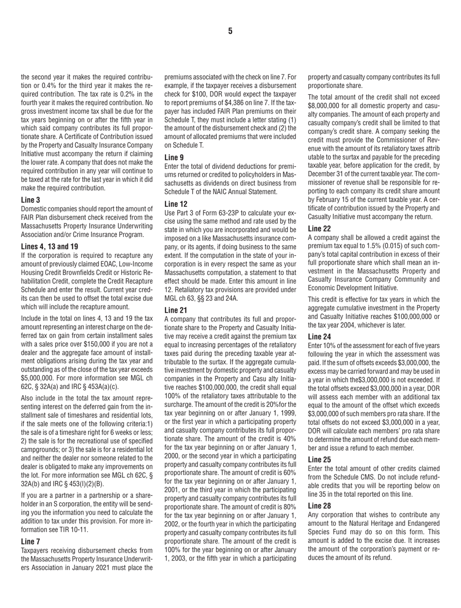 Instructions for Form 63-23P Premium Excise Return for Insurance Companies - Massachusetts, Page 5