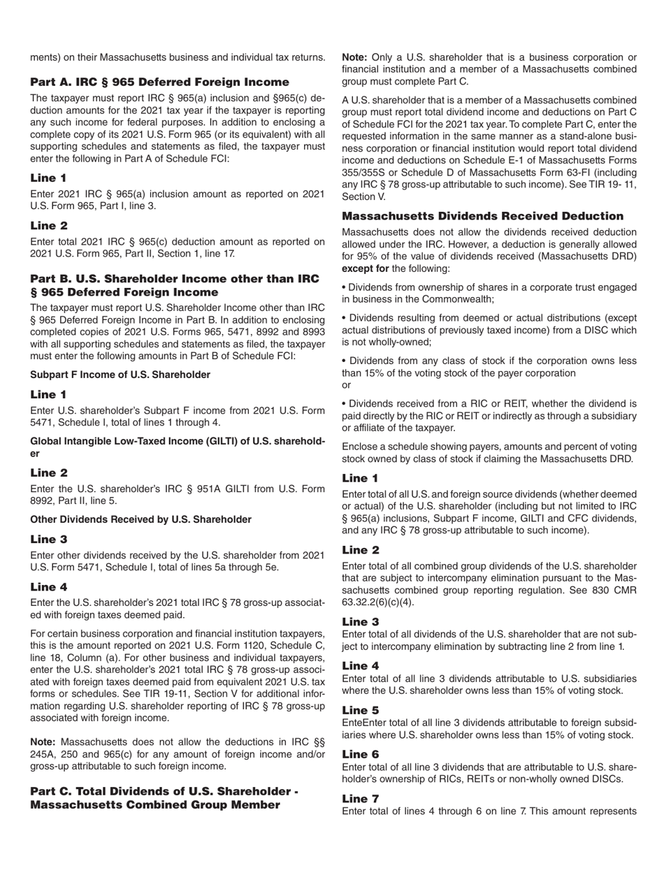 Schedule FCI Foreign Corporation Income of U.S. Shareholder - Massachusetts, Page 4