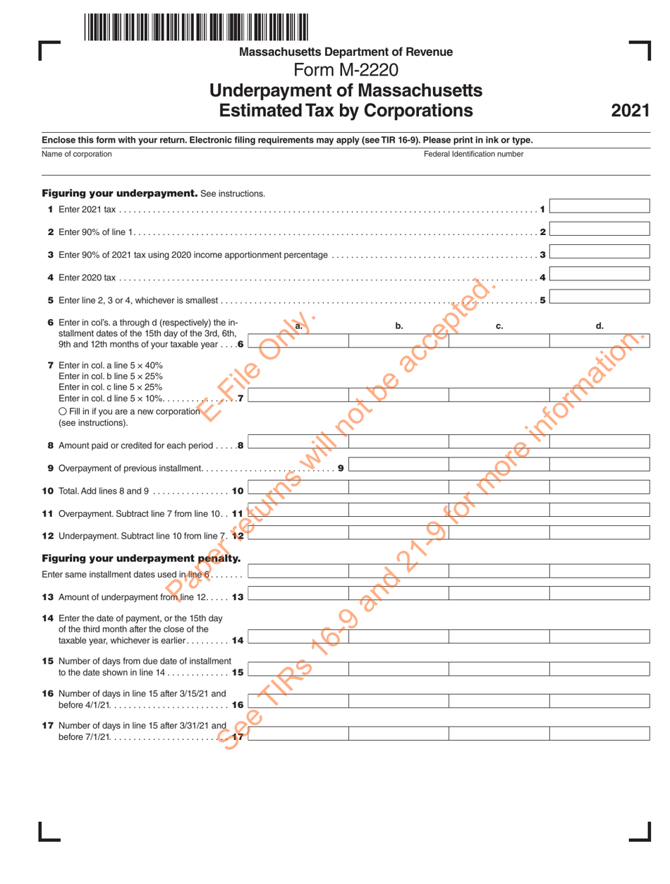 Form M-2220 Underpayment of Massachusetts Estimated Tax by Corporations - Massachusetts, Page 2