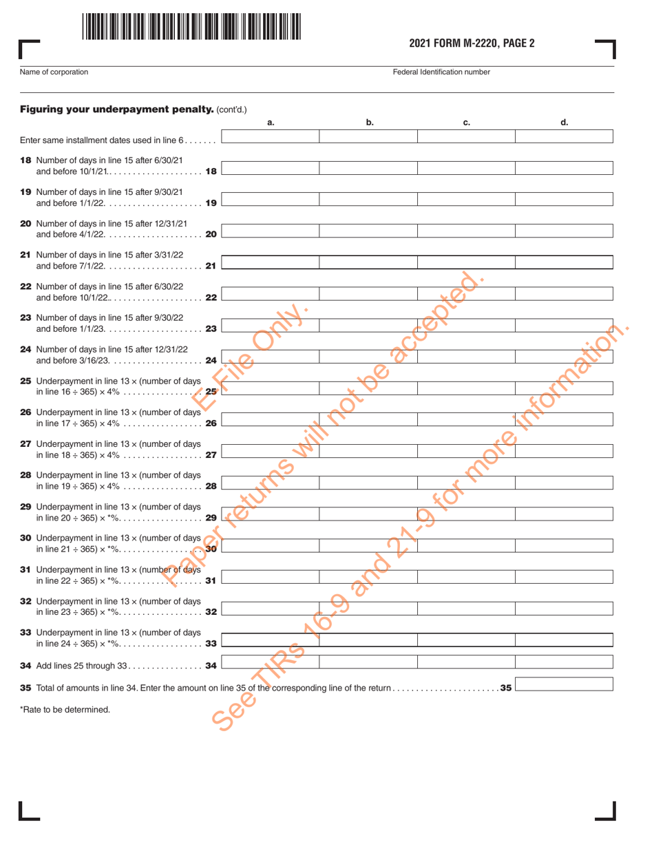 Form M-2220 Underpayment of Massachusetts Estimated Tax by Corporations - Massachusetts, Page 3