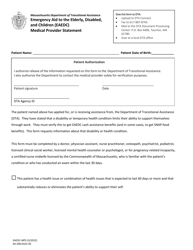 Document preview: Form EAEDC-MPS Medical Provider Statement - Emergency Aid to the Elderly, Disabled, and Children (Eaedc) - Massachusetts