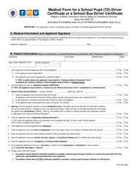 Form VSC109 Medical Form for a School Pupil (7d) Driver Certificate or a School Bus Driver Certificate - Massachusetts