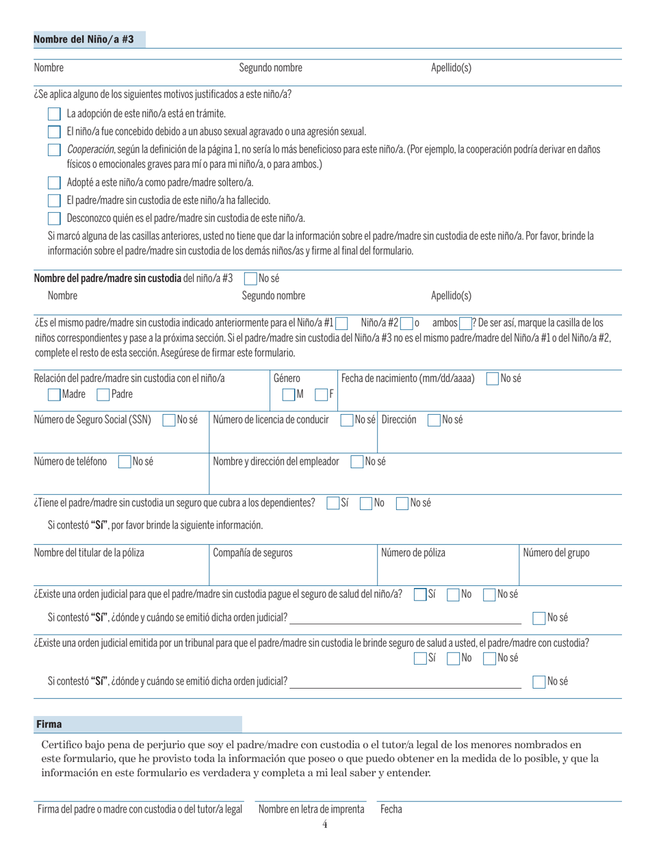 Formulario NCP-1 Formulario De Padre O Madre Sin Custodia - Massachusetts (Spanish), Page 4