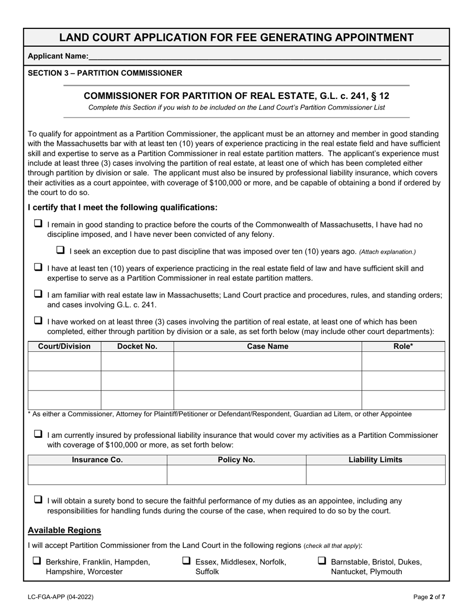 Fee Generating Appointments Application Form - Massachusetts, Page 2