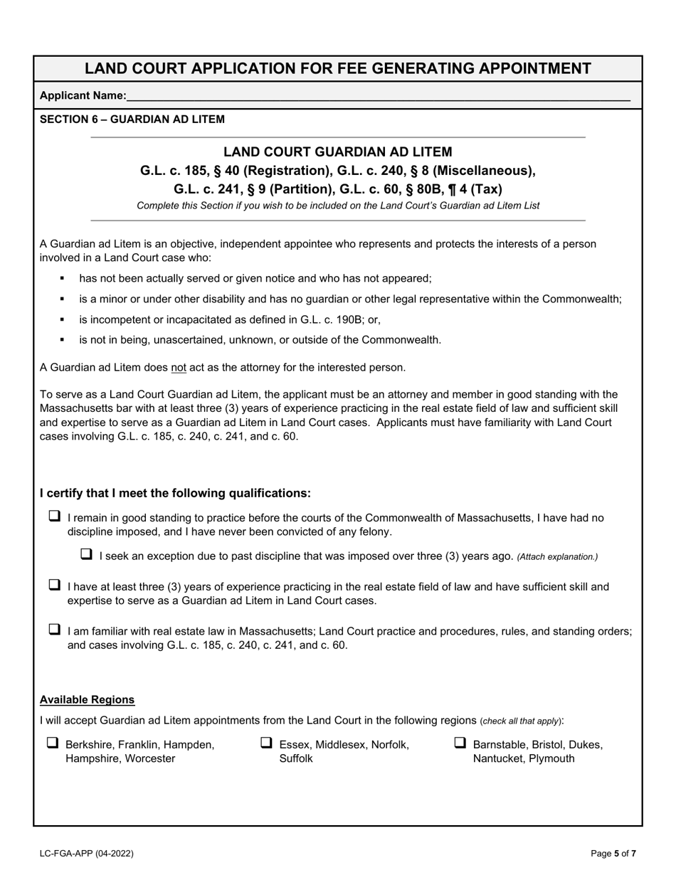 Fee Generating Appointments Application Form - Massachusetts, Page 5