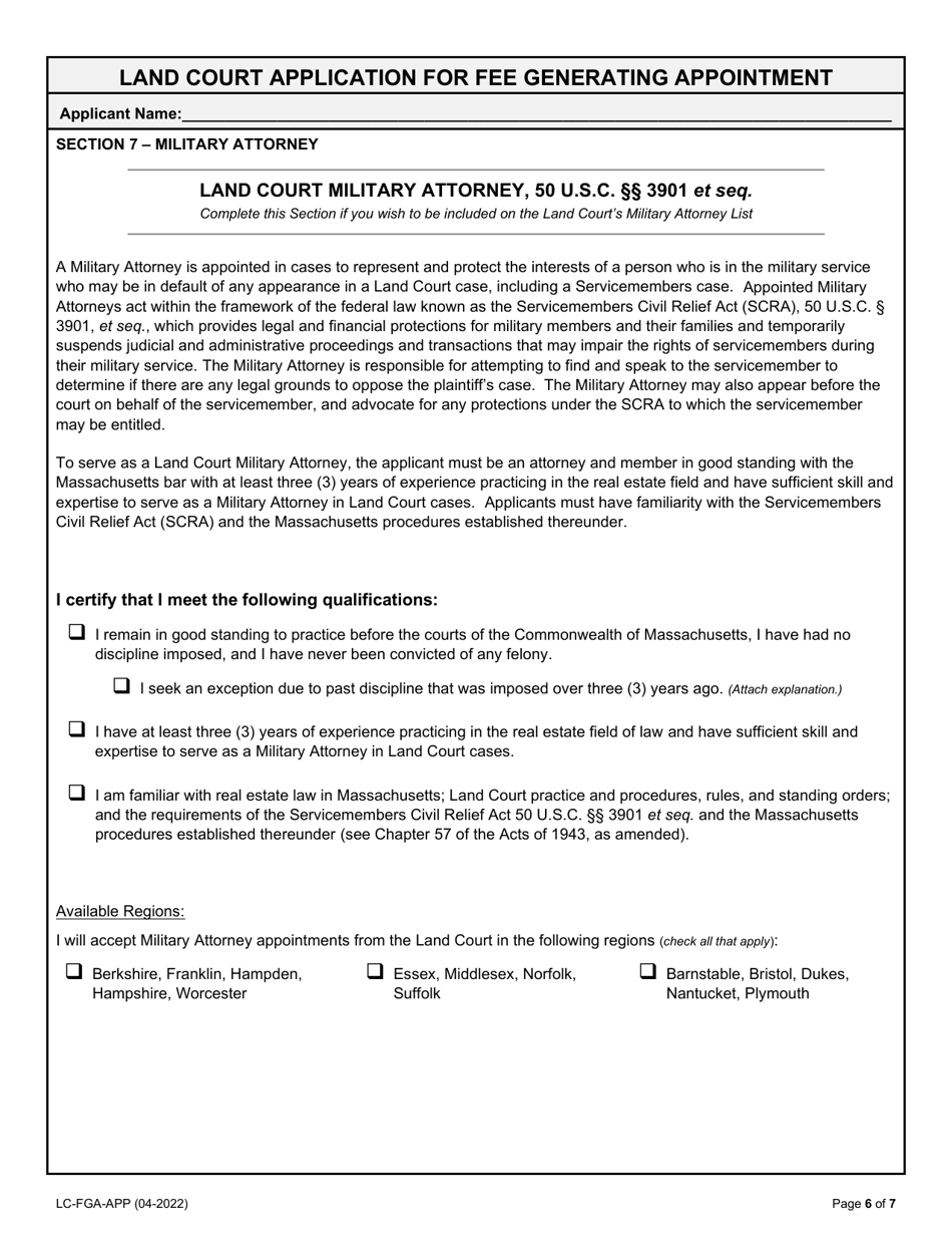 Fee Generating Appointments Application Form - Massachusetts, Page 6