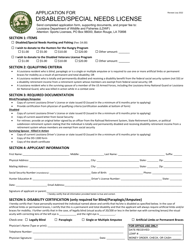 Document preview: Application for Disabled/Special Needs License - Louisiana