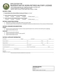 Document preview: Application for Resident/Native Born Retired Military License - Louisiana