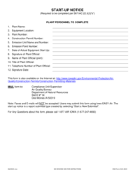 DNR Form 542-4019 Start-Up Notice - Iowa