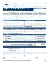 Document preview: Form AG-00128 New Application for Fertilizer License - Minnesota