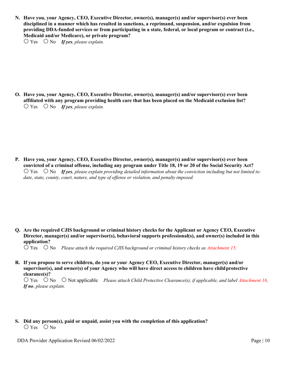 Dda Provider Application - Maryland, Page 10