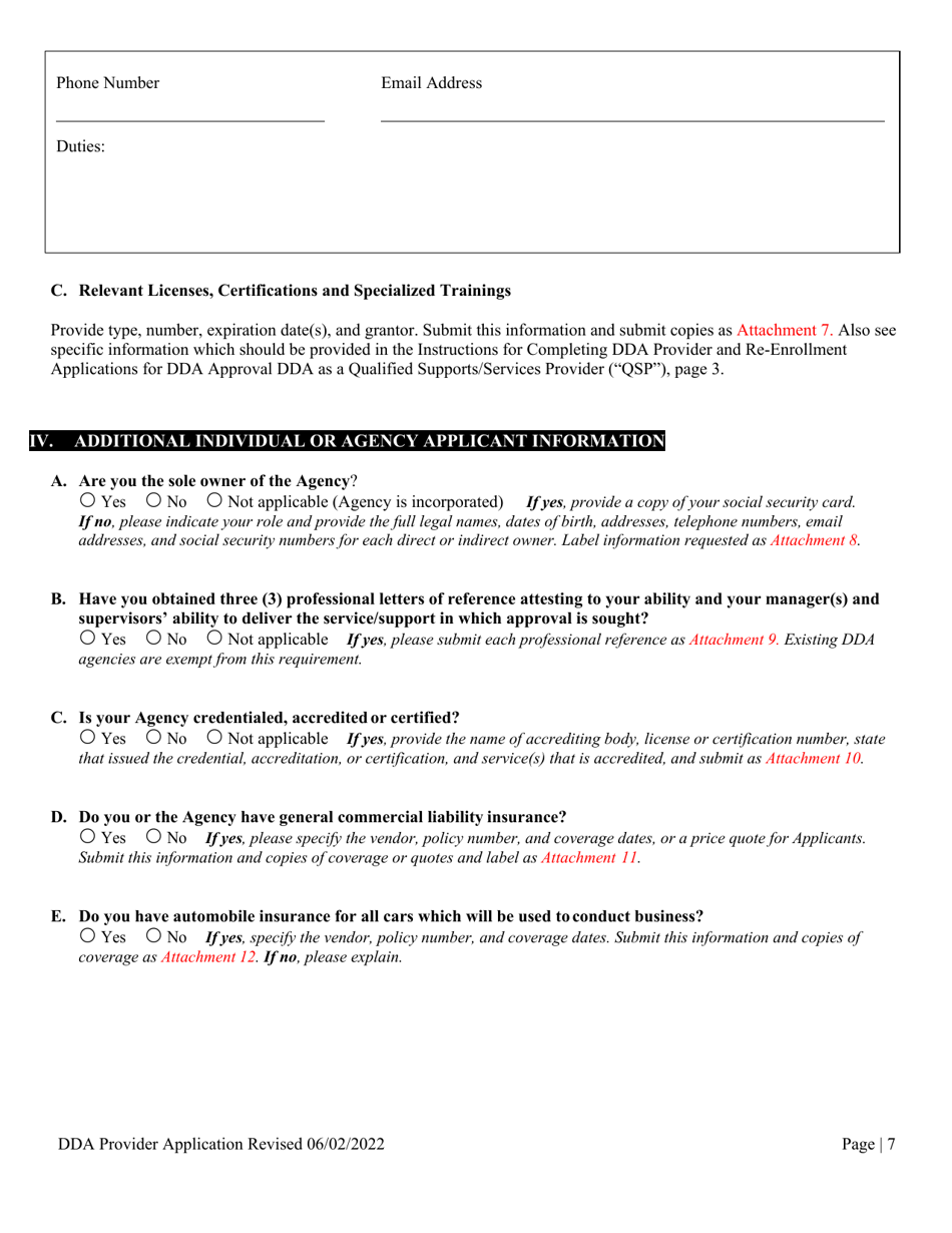 Dda Provider Application - Maryland, Page 7