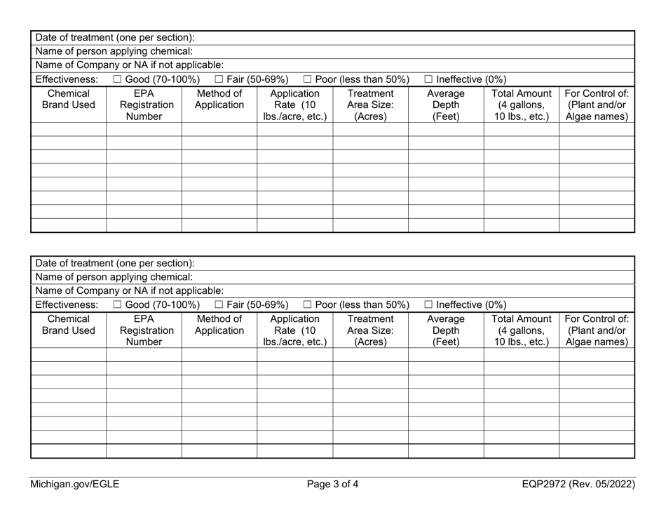Form EQP2792 Chemical Table Template for Treatment of Nuisance Aquatic Plants and / or Algae - Michigan, Page 3