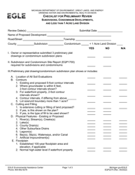 Form EQP2774 Checklist for Preliminary Review Subdivisions, Condominium Developments, and Less Than 1 Acre Land Division - Michigan