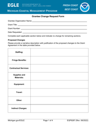 Form EQP9287 Grantee Change Request Form - Michigan Coastal Management Program - Michigan