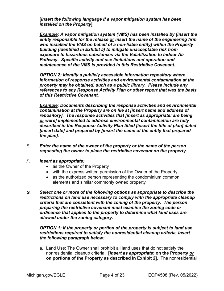 Form EQP4508 Declaration of Restrictive Covenant Part 201 - Michigan, Page 4