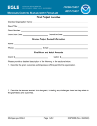 Document preview: Form EQP9288 Final Project Narrative - Michigan Coastal Management Program - Michigan