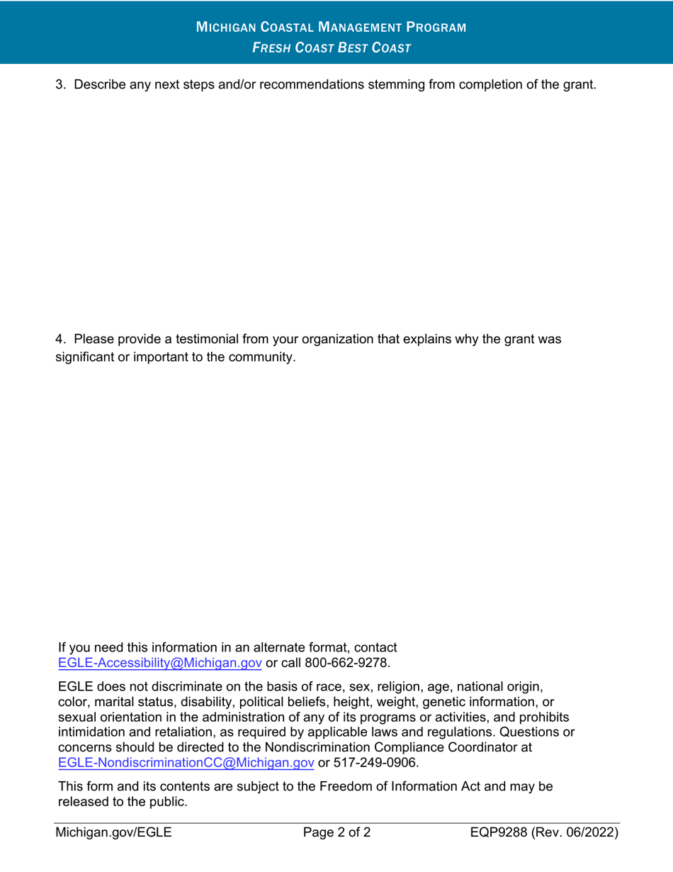 Form EQP9288 Final Project Narrative - Michigan Coastal Management Program - Michigan, Page 2