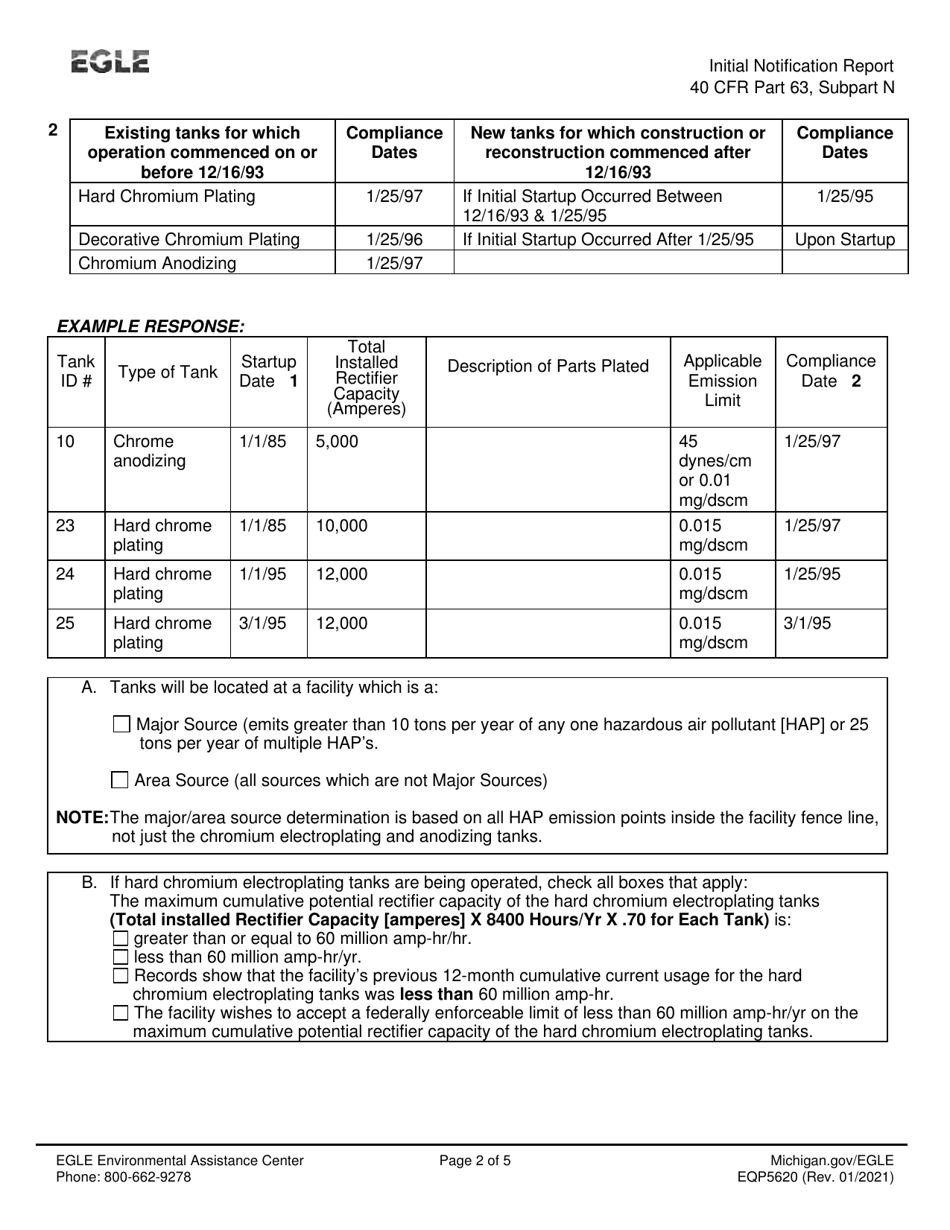 Form EQP5620 Initial Notification Report - Neshap: Chromium Emissions From Hard and Decorative Chromium Electroplating and Chromium Anodizing Tanks - Michigan, Page 2