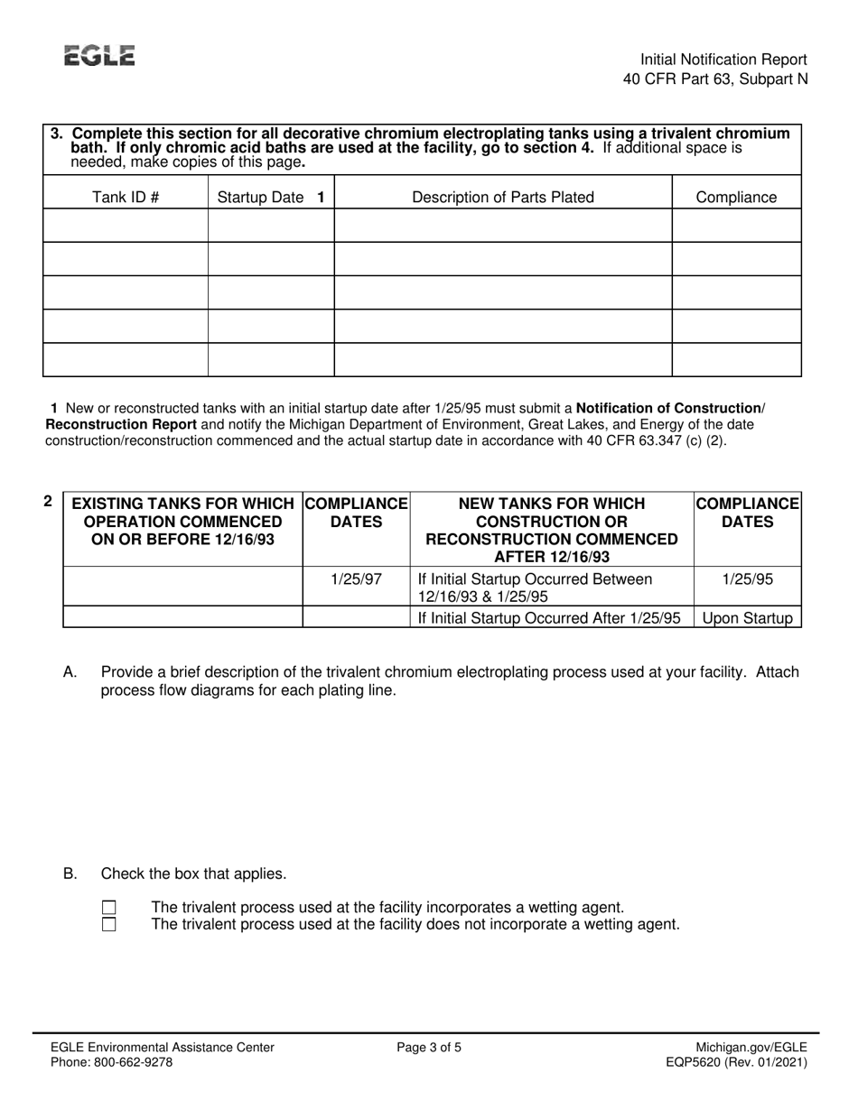 Form EQP5620 Initial Notification Report - Neshap: Chromium Emissions From Hard and Decorative Chromium Electroplating and Chromium Anodizing Tanks - Michigan, Page 3