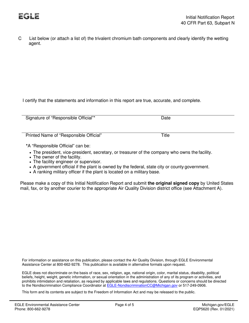 Form EQP5620 Initial Notification Report - Neshap: Chromium Emissions From Hard and Decorative Chromium Electroplating and Chromium Anodizing Tanks - Michigan, Page 4