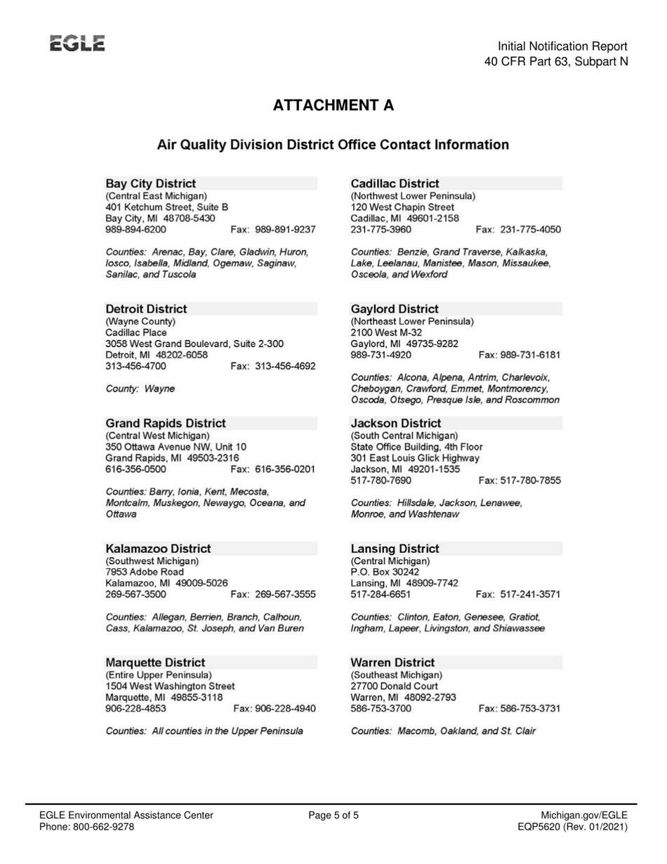 Form EQP5620 Initial Notification Report - Neshap: Chromium Emissions From Hard and Decorative Chromium Electroplating and Chromium Anodizing Tanks - Michigan, Page 5