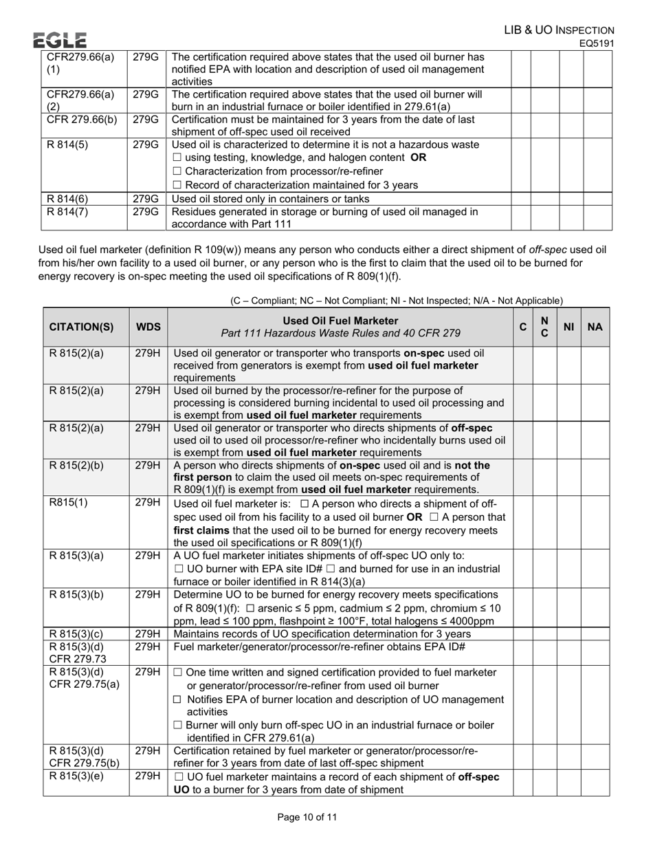 Form EQP5191 Liquid Industrial by-Product and Used Oil Inspection - Michigan, Page 10