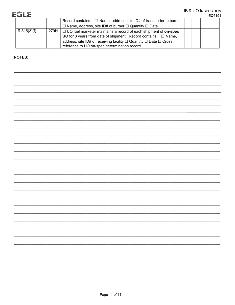 Form EQP5191 Liquid Industrial by-Product and Used Oil Inspection - Michigan, Page 11