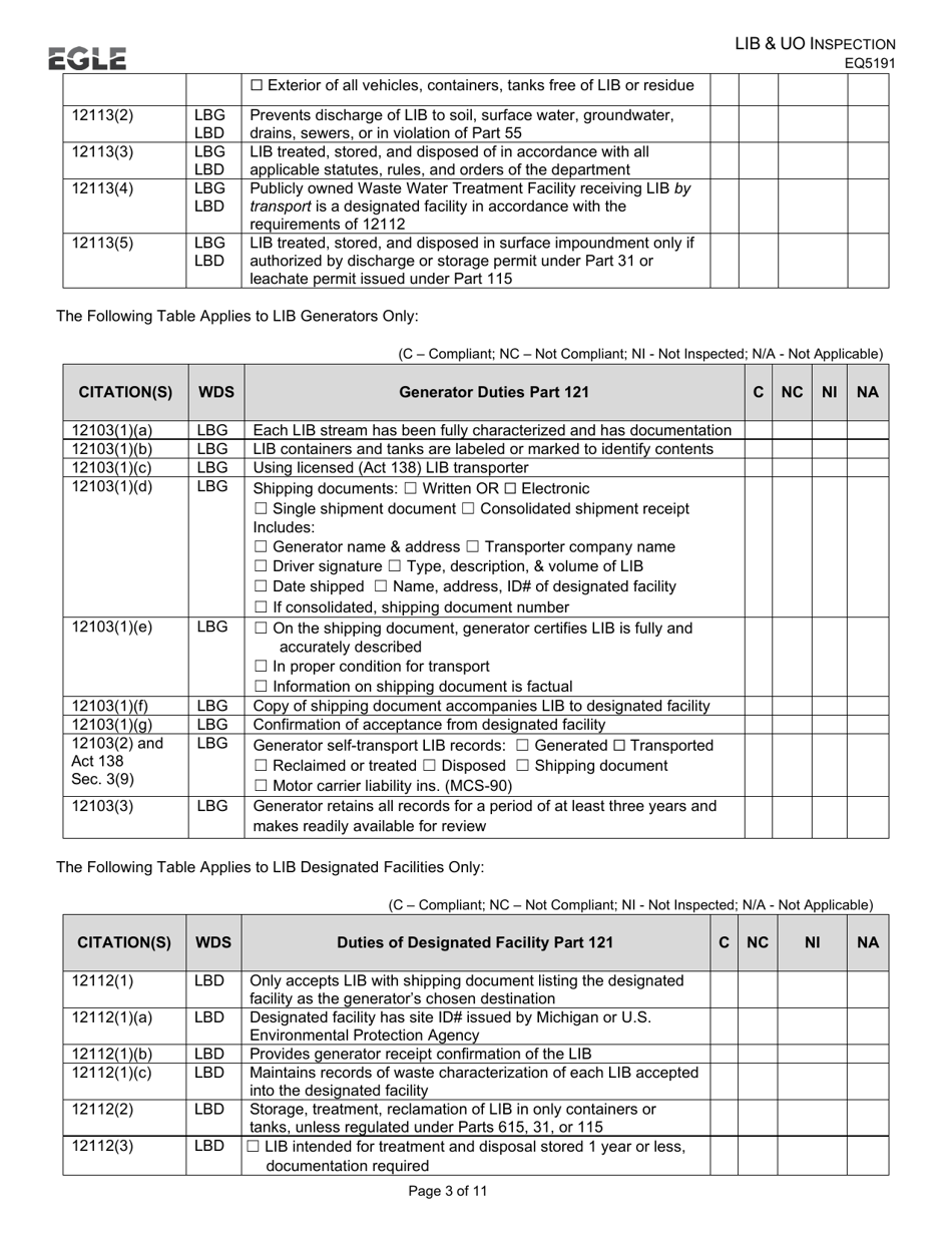Form EQP5191 Liquid Industrial by-Product and Used Oil Inspection - Michigan, Page 3