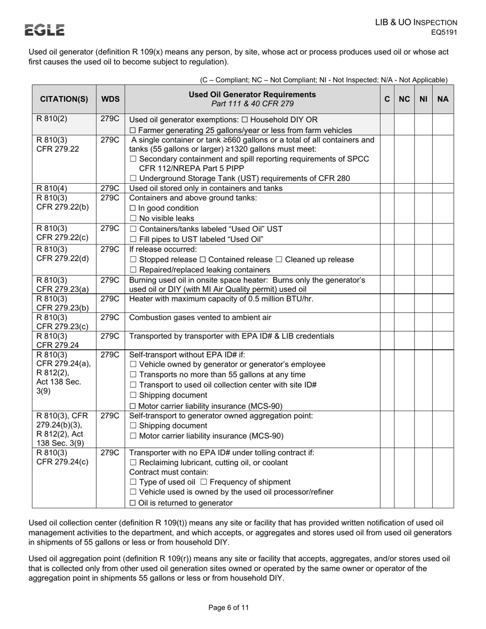 Form EQP5191 Liquid Industrial by-Product and Used Oil Inspection - Michigan, Page 6