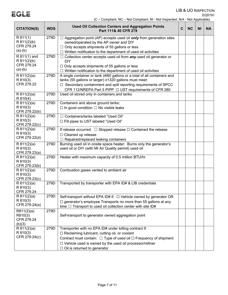 Form EQP5191 Liquid Industrial by-Product and Used Oil Inspection - Michigan, Page 7