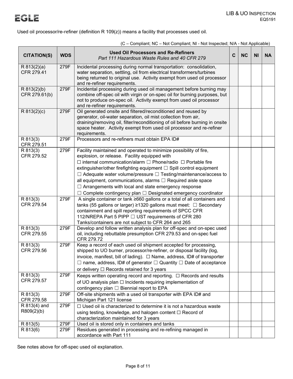 Form EQP5191 Liquid Industrial by-Product and Used Oil Inspection - Michigan, Page 8
