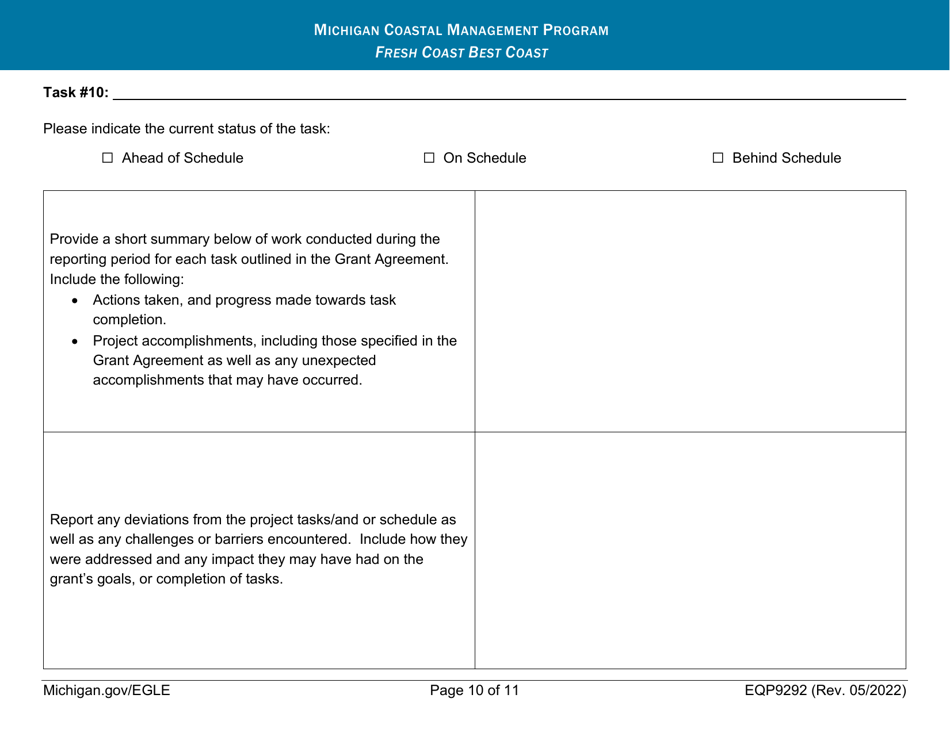 Form EQP9292 Quarterly Progress Report - Michigan Coastal Management Program - Michigan, Page 10