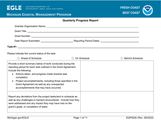 Form EQP9292 Quarterly Progress Report - Michigan Coastal Management Program - Michigan
