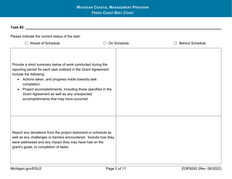 Form EQP9292 Quarterly Progress Report - Michigan Coastal Management Program - Michigan, Page 2