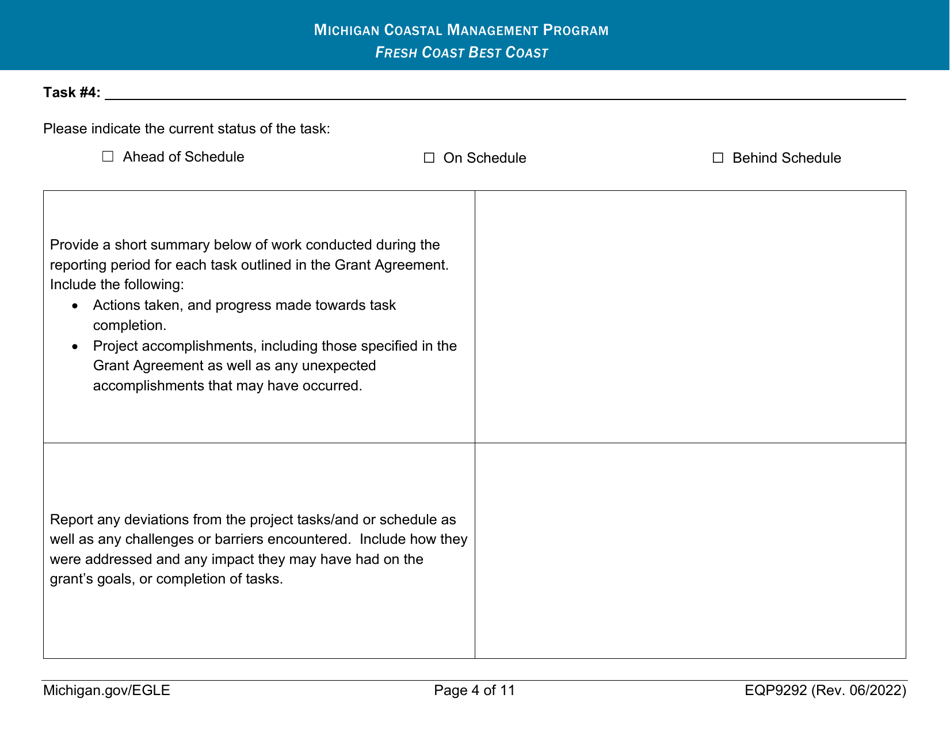 Form EQP9292 Quarterly Progress Report - Michigan Coastal Management Program - Michigan, Page 4