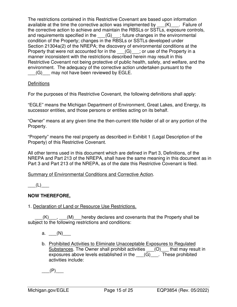 Form EQP3854 Declaration of Restrictive Covenant - Part 213 - Michigan, Page 15