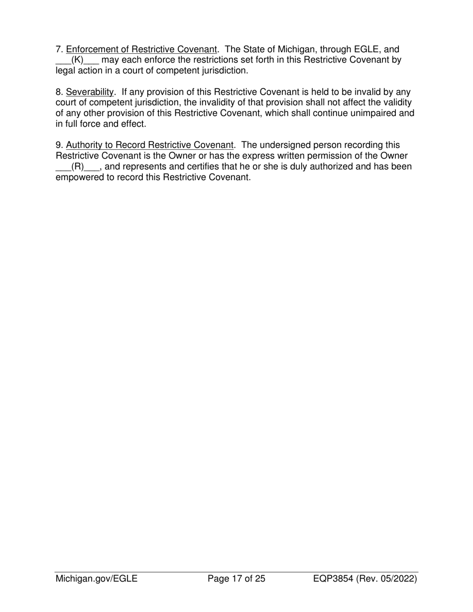 Form EQP3854 Declaration of Restrictive Covenant - Part 213 - Michigan, Page 17