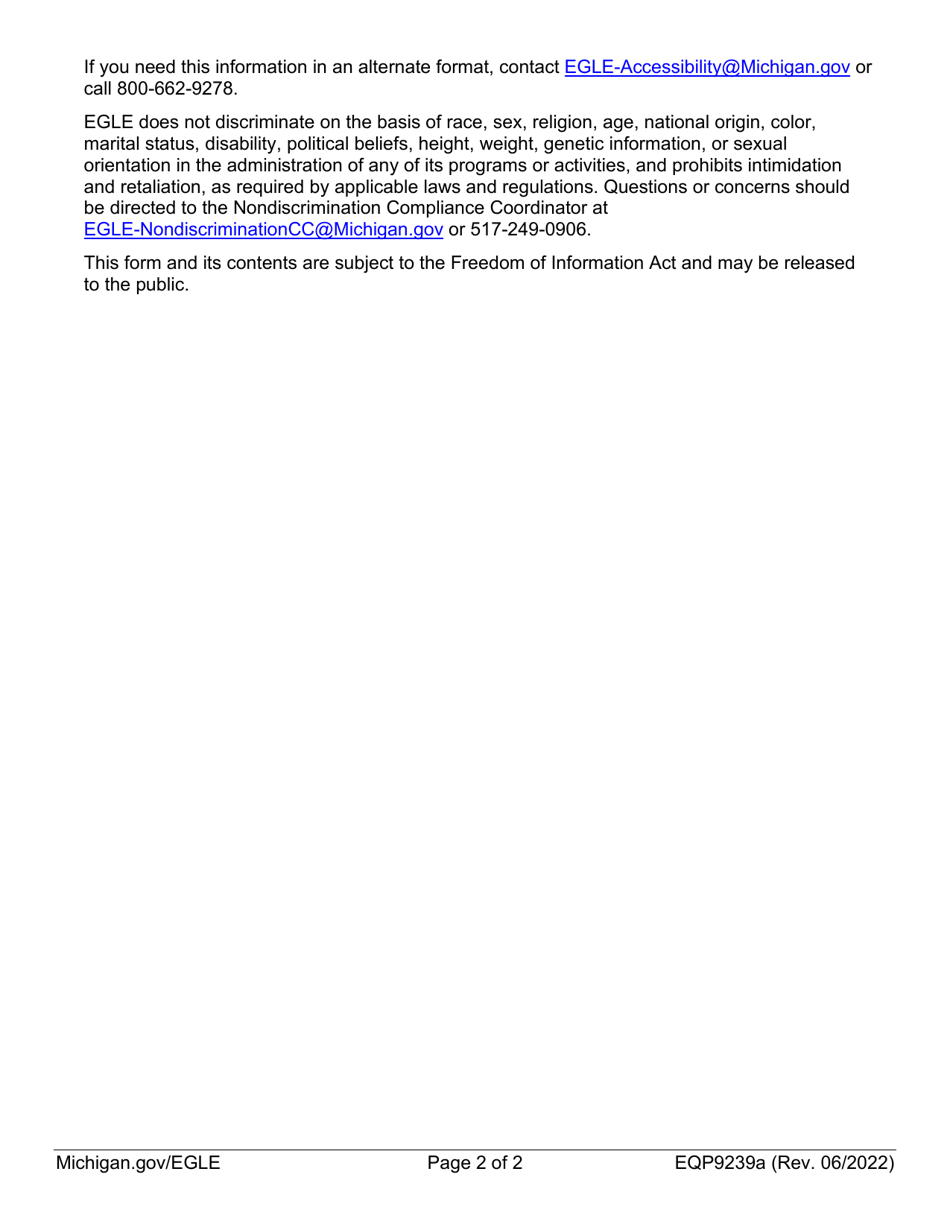 Form EQP9239A Soil Erosion and Sedimentation Control Plan Review and Design (Sesc Prd) Recertification - Michigan, Page 2