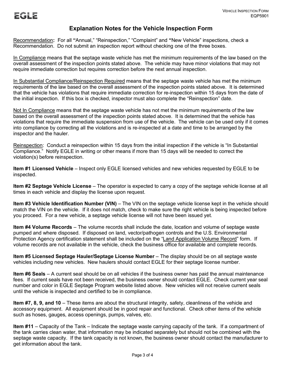 Form EQP5901 Septage Program Vehicle Inspection Form - Michigan, Page 3