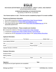 Form EQP5989A Storm Water Industrial (A-1i) Recertification - Michigan