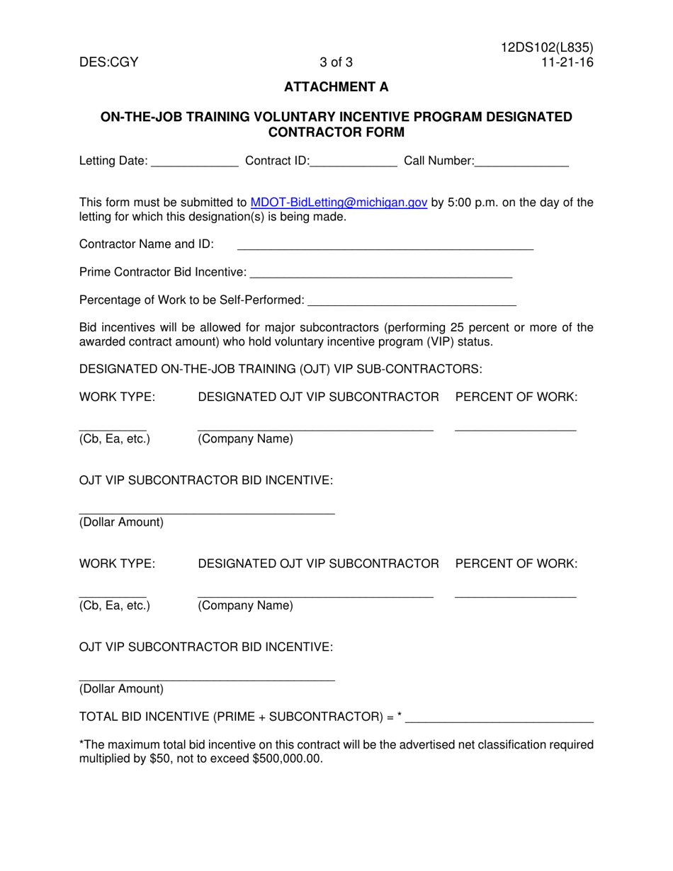 On-The-Job Training Voluntary Incentive Program Designated Contractor Form - Michigan, Page 8