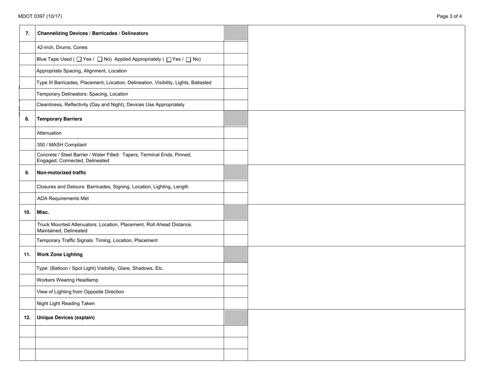 Form 0397 Work Zone Audit Report - Michigan, Page 3