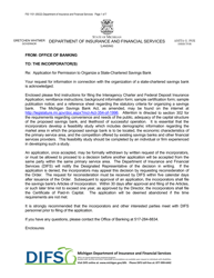 Form FIS1101 &quot;Application for Permission to Organize a State-Chartered Savings Bank&quot; - Michigan