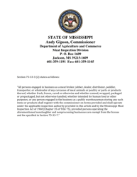 Document preview: Application for Registration Under the Meat, Meat-Food, and Poultry Regulation and Inspection Act of 1960 and as Amended - Mississippi