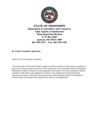 Document preview: Application for Registration Under Poultry Exemptions - Mississippi