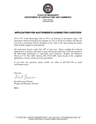 Application for Auctioneer&#039;s License for Livestock - Mississippi