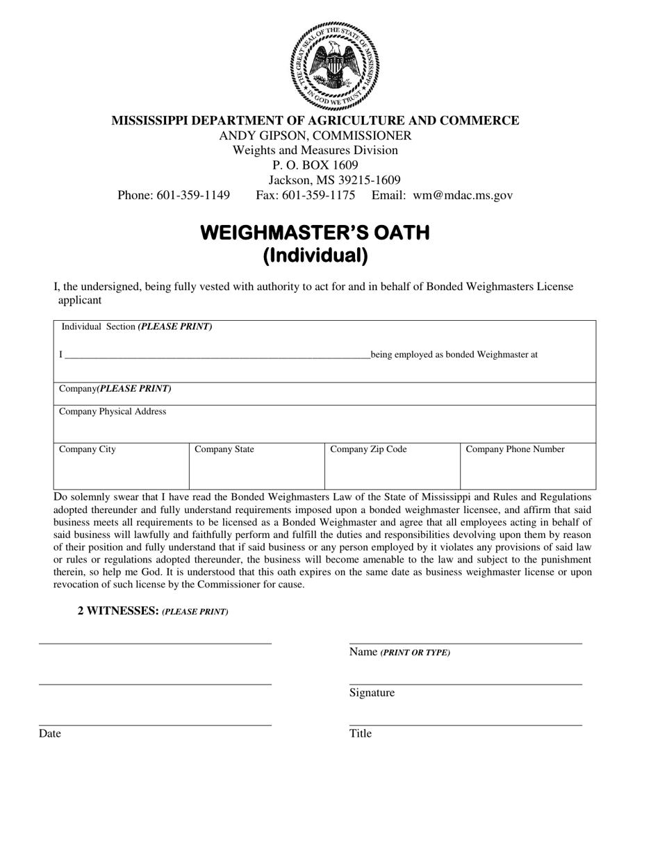 Application for Bonded Weighmasters License for an Individual - Mississippi, Page 4