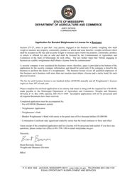Document preview: Application for Bonded Weighmaster's Business License - Mississippi