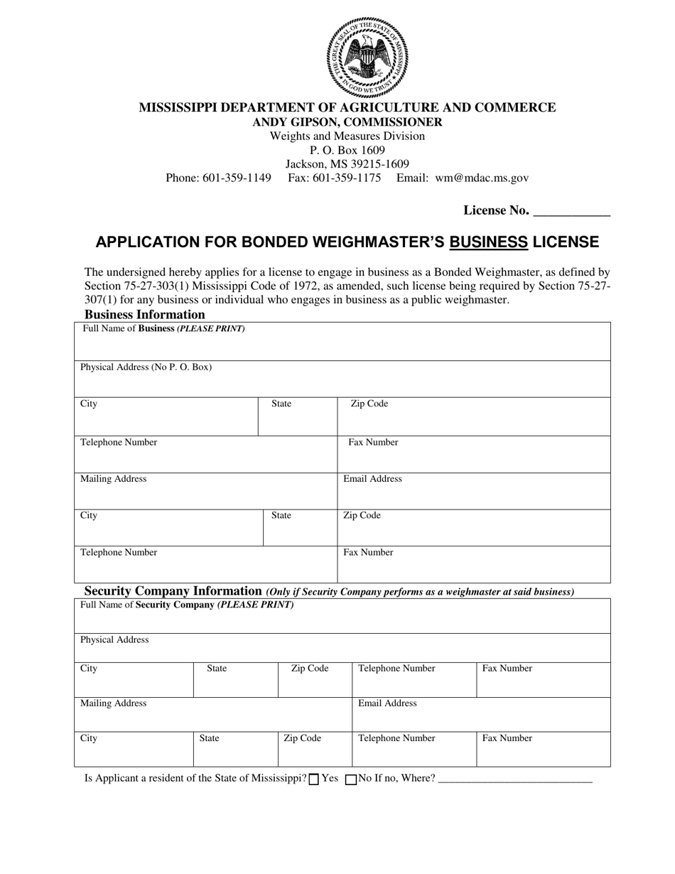 Application for Bonded Weighmasters Business License - Mississippi, Page 2